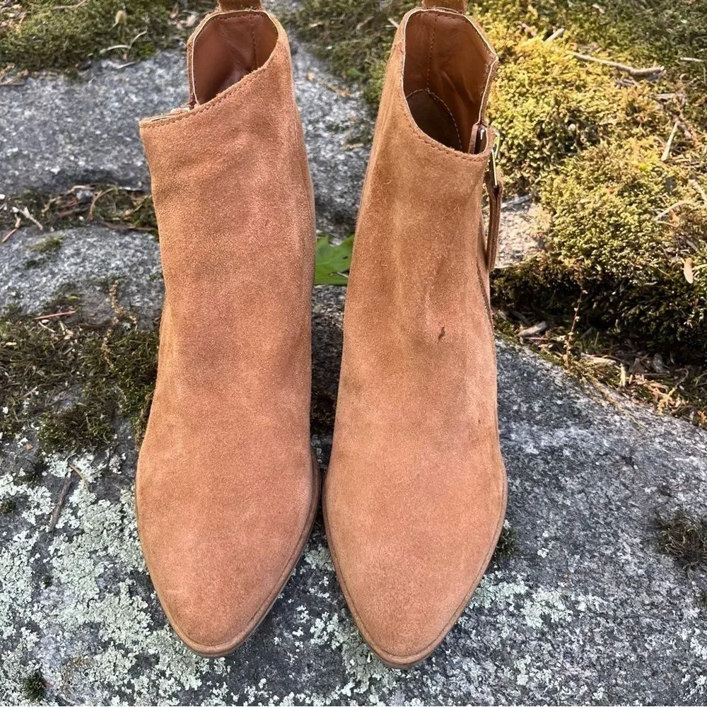 Dolce Vita Rila Cognac Brown Suede Block Heel Ankle Boots Size 6.5